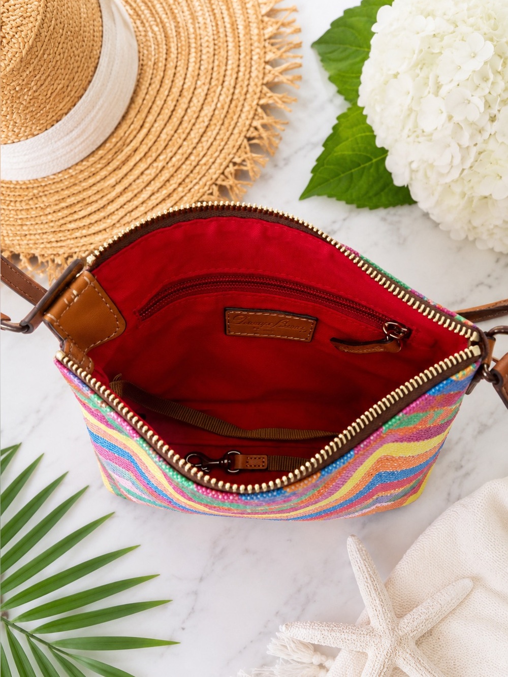 Dooney & Bourke Chevron Ginger Crossbody | Rainbow Multicolor Coated Cotton Bag - Picture 3 of 6